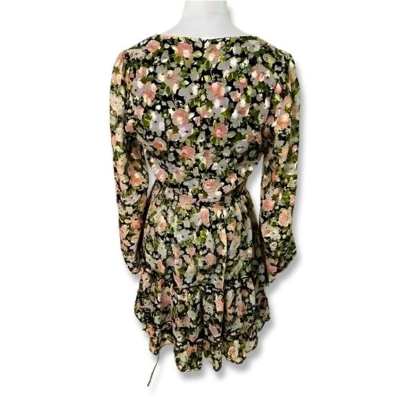 All In Favor Mini Dress Long Sleeves Zip Lined Floral Multi Color Women's L NWT - Picture 5 of 10
